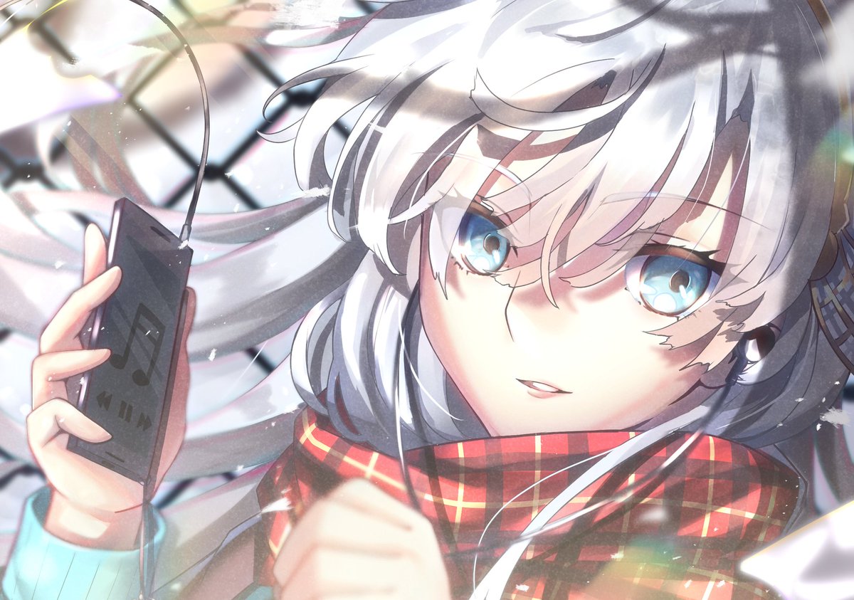 anastasia (fate) 1girl solo scarf blue eyes earphones long hair looking at viewer  illustration images