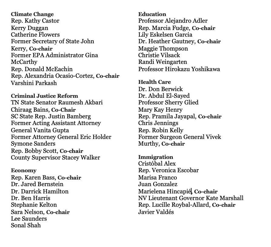 NEW this morning: Biden and Sanders roll out the members of the 6 Unity Task Forces that will offer recommendations to the DNC platform cmte and to Biden. Includes  @johnkerry,  @EricHolder,  @vivek_murthy,  @aoc,  @RepJayapal,  @rweingarten,  @econjared,  @StephanieKelton.