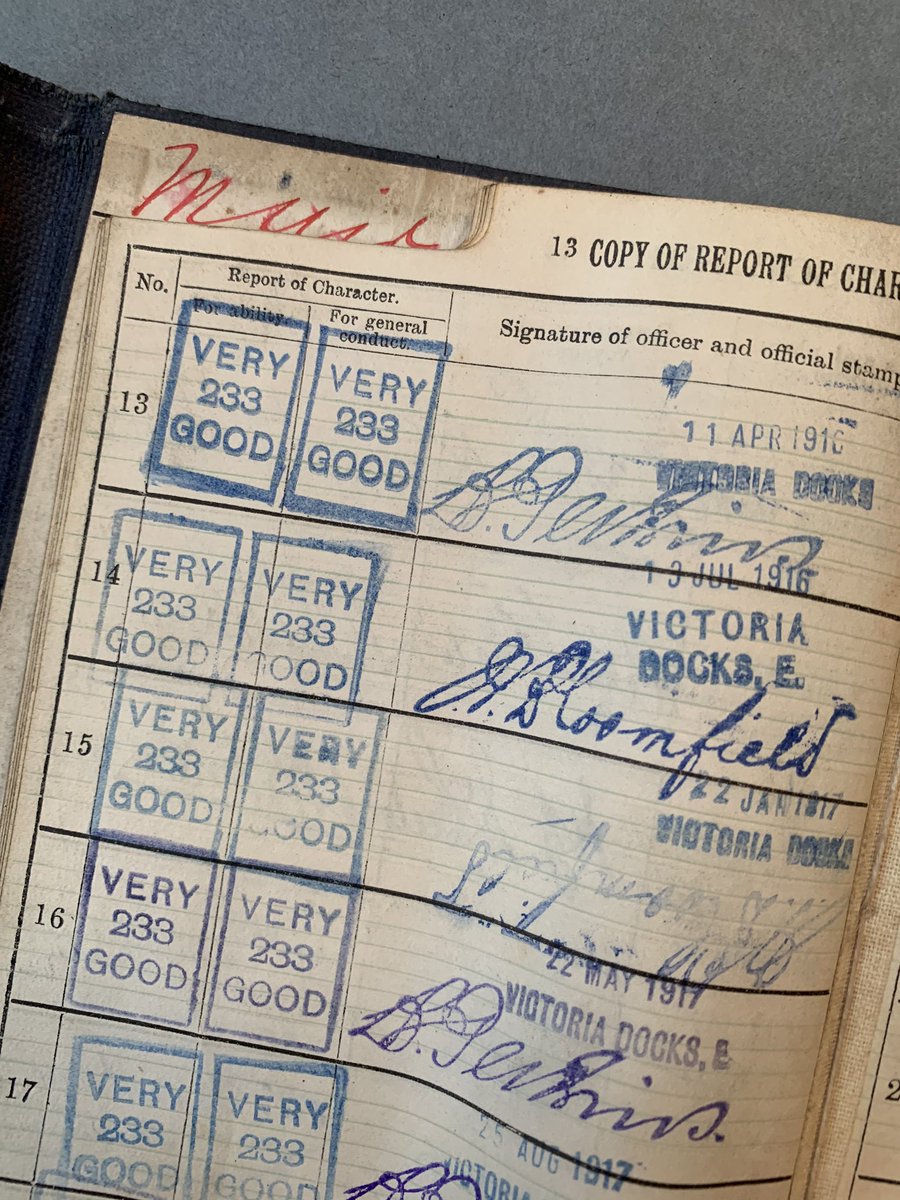 My Museum: 19My grandfather Charles Muir’s Certificate of Continuous Discharge. An engineer in the Merchant Navy, he was made redundant in the 1930s. He moved from Broadstairs to Leyton and got a job overseeing the plant at a carbon paper manufacturers.
