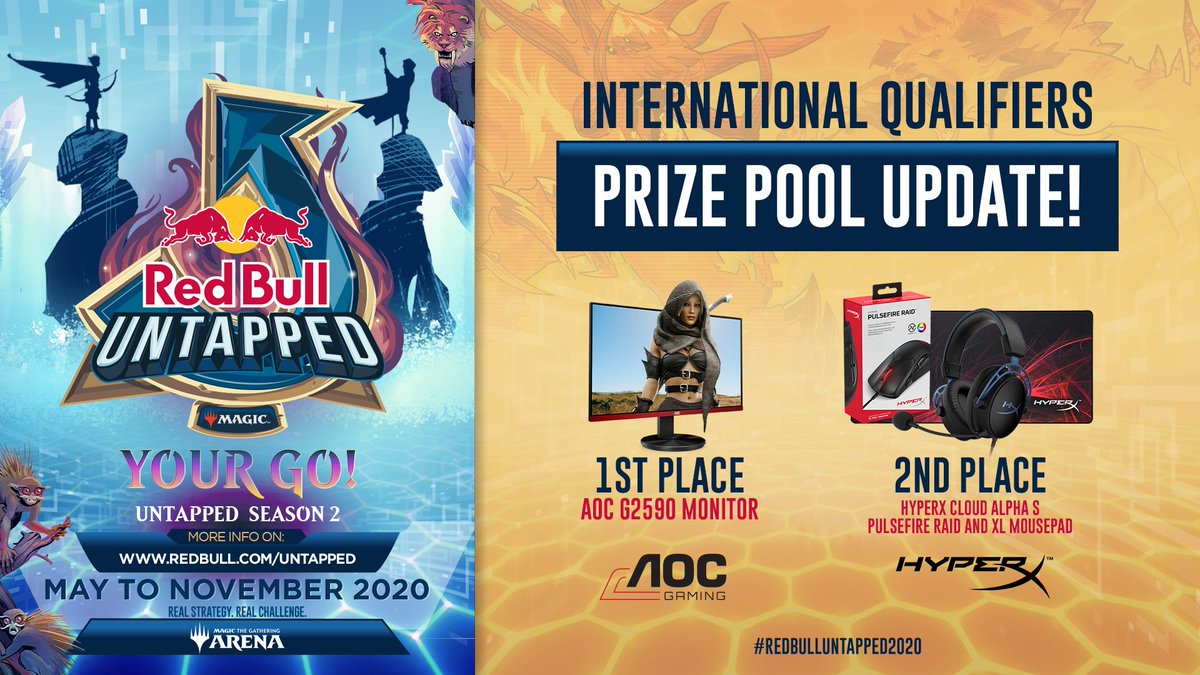 Thanks to our amazing sponsors, we are able to up the stakes for the #RedBullUntapped2020 International Qualifiers! 

First place will take home this gorgeous @AOC_Gaming G2590 Monitor! 

Second place will win a <a href="/HyperX/">HyperX</a> Cloud Alpha S Pulsefire Raid gaming mouse and XL Mousepad!