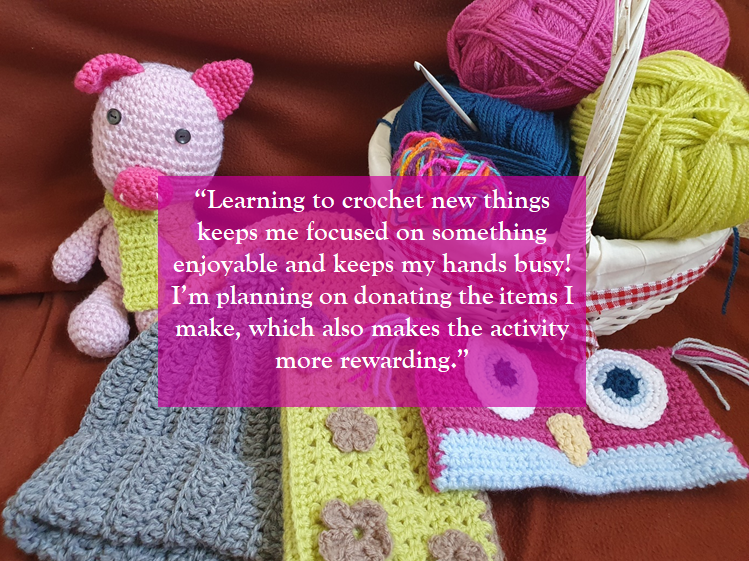 Ula has been crocheting things, such as hats and toys.Improving or learning new skills can help us focus on the present moment, but also increases our sense of hope and purpose. Have you tried doing any arts & crafts? We'd love to see! #SeisdonWellbeingTips  #LockdownStories