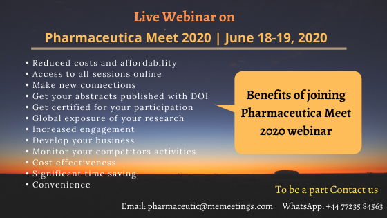 FoodWebinar20's tweet photo. Note the #Benefits of joining #PharmaceuticMeet2020 #webinar on #June 18-19, 2020 
#BookYourSlots now !!!
#Contactus for discount code
#Speaker #Delegate #Poster slots are available 
#SaveYourTime Access all the sessions online https://t.co/IKkTJZei0d