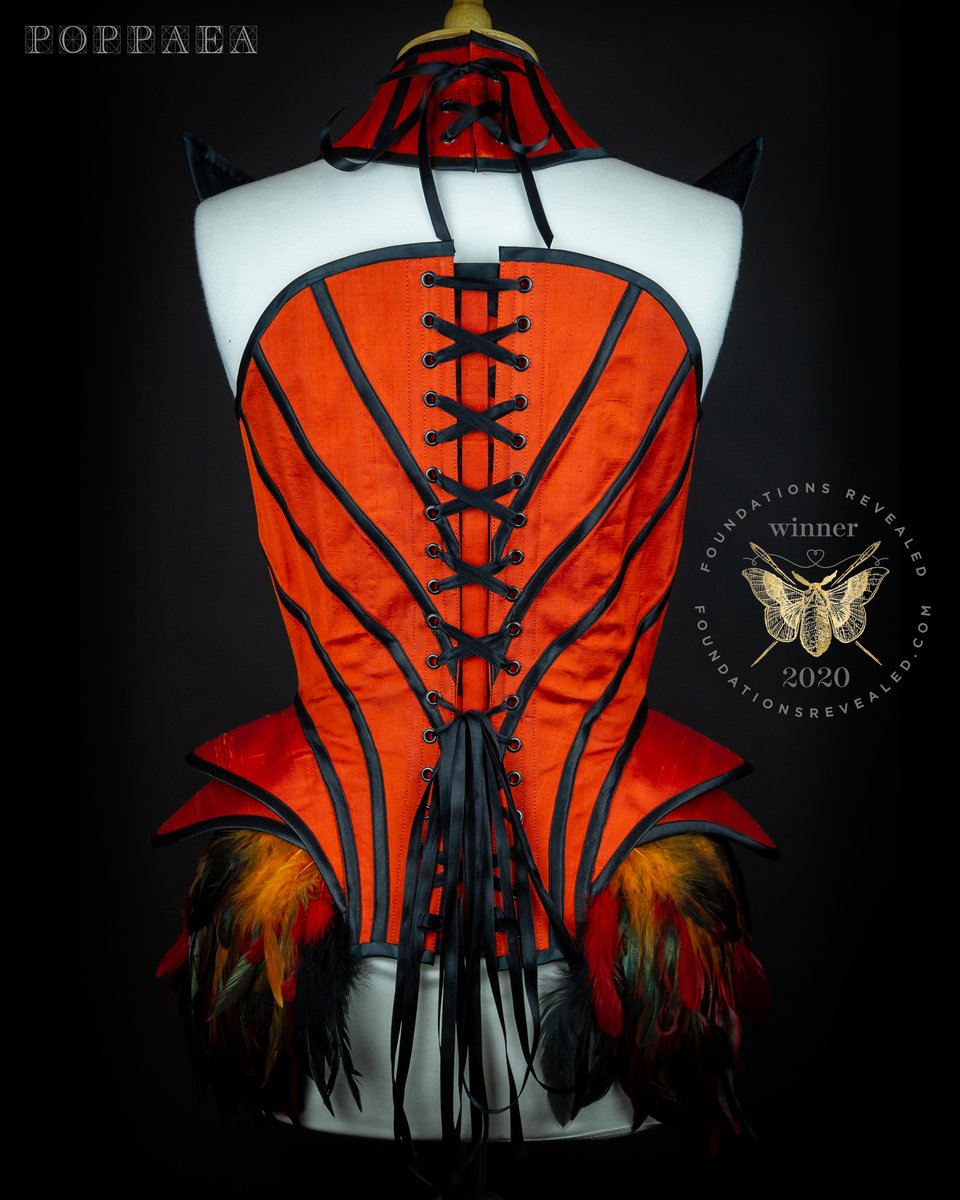 My entry into this year's Foundations Revealed Contest, which was awarded 1st Place in the Experienced category!🥇 The #corset design is based on a fusion between a phoenix &amp; a monarch butterfly🔥🦋

"Creative Rebirth" 2020 by <a href="/PoppaeaBicknell/">Poppaea Bicknell</a>

#foundationsrevealed #costumedesign