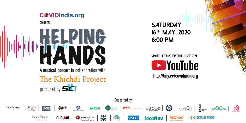 CovidindiaO's tweet photo. Announcing Helping Hands, a musical concert presented by https://t.co/mo6PCbYrZe in collaboration with #thekhichdiproject. Join us LIVE on 16th May, 6 PM onwards, on YouTube https://t.co/uBDr5NOro8…
Visit  https://t.co/U4lQ6dFIg4 for the artist lineup. https://t.co/JVtKXTSl2x