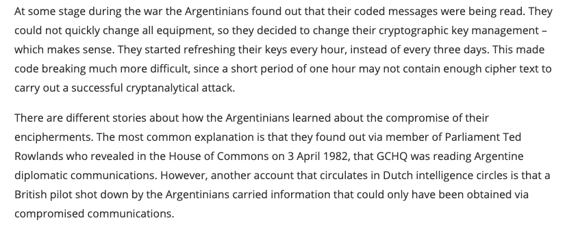 How did Argentinians know codes were broken? Indiscreet MP, or "another account that circulates in Dutch intelligence circles is that a British pilot shot down ... carried information that could only have been obtained via compromised communications."  https://www.tandfonline.com/doi/full/10.1080/02684527.2020.1743538