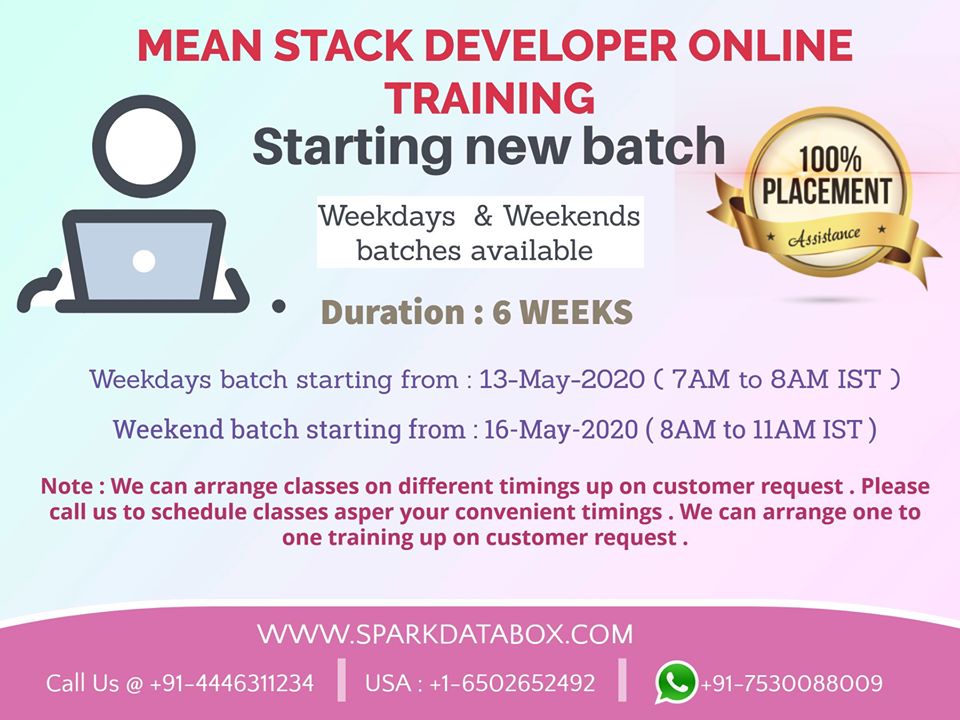 sparkdatabox's tweet image. MEAN STACK DEVELOPER online training

Visit Us @ sparkdatabox.com
Contact us @ India: +91-4446311234 / USA : +1-6502652492

Whatsapp : +91-7530088009
@ training@sparkdatabox.com

For course, 
…/mean-stack-developer-online-training