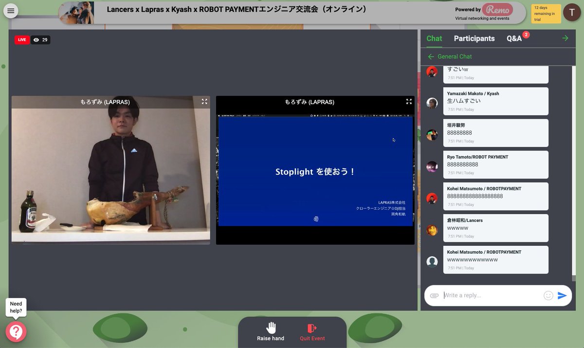 tetsuyaito_2's tweet photo. 世界初、生ハムを切りながら事前に作っておいたLT動画を流すLT @Chan_moro
#LLRK https://t.co/9NUtZeIJlI