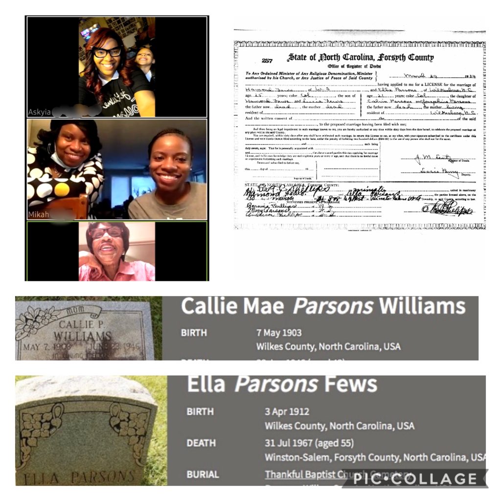Shawnie410's tweet image. So Enjoyed #MothersDay #VirtualDinner with #MyMommy #InBaltimore and #Daughters  found my #Grandparents #MarriageLicense #Ancestry
#OurRoots #WilkesCounty #WinstonSalem #NorthCarolina #ThankfulBaptistChurchCemetary
#HappyHeavenlyMothersDay 
#GorytoGOD🎉🙏🏾❤️🙏🏾🩸