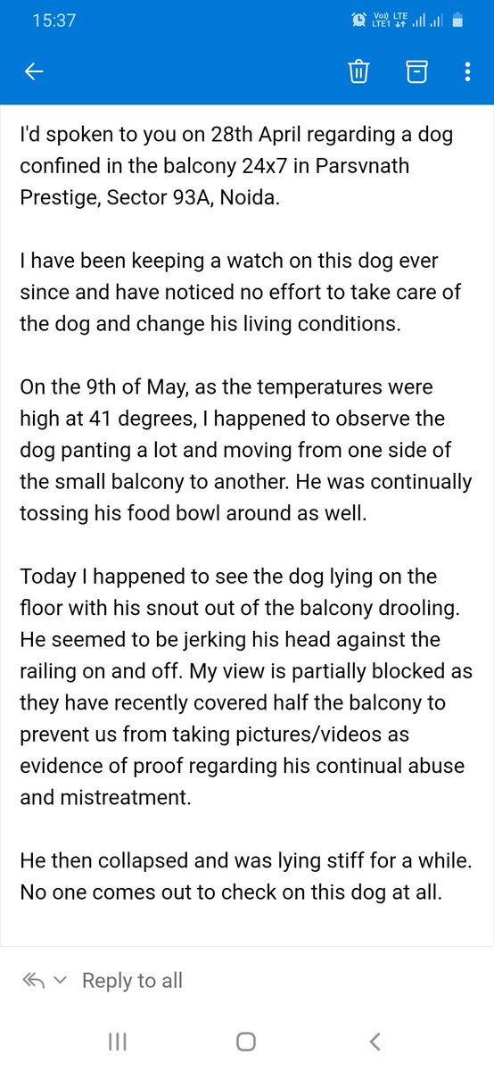 TheDogMother_'s tweet photo. @Uppolice @dgpup @igrangemeerut @noidapolice @dmgbnagar FIR 0256 was filed on April 26 to rescue a poor dog who was locked in balcony 24 by 7. Police or SPCA couldn't rescue that dog. She collapsed today, no water, no solace from heat! Save her now! @gauri_maulekhi @pfaindia https://t.co/LxuOeaCIjO