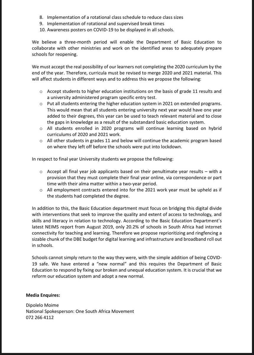 Press Statement. We must only reopen schools when it is safe for learners, teachers, cleaners, ground staff, drivers. A lot of work needs to be done to make sure the schools are ready. We must not send students and teachers to the grave. Let’s prepare schools properly.