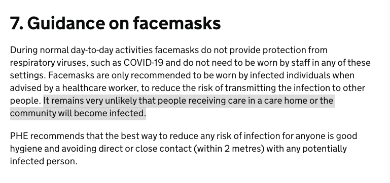 Boris Johnson says it’s “not true” that the government advised that “it remains very unlikely that people receiving care in a care home or the community will become infected.”

Here’s their advice, from early March, which you can still read on the government’s own website. #PMQs