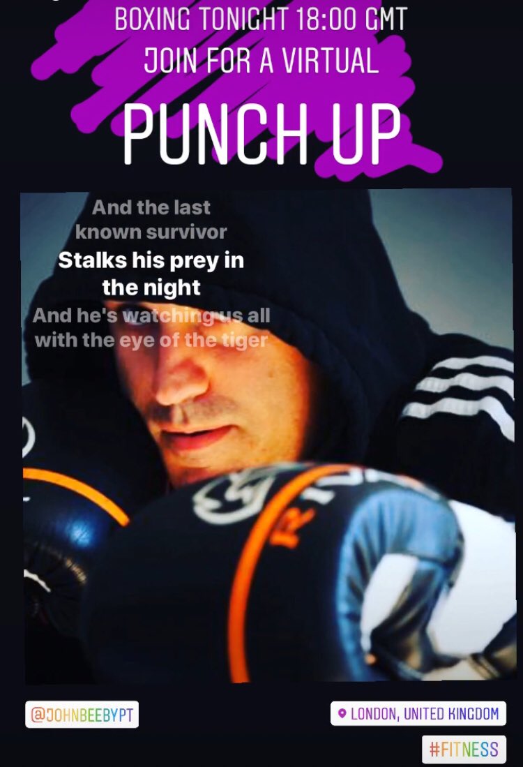 JohnBeebyPT's tweet photo. Join me tonight 18:00 GMT for a live boxing session on Instagram live. All levels welcomed. #fitness #fitforlife #FitnessMotivation #homeworkouts https://t.co/V8jUol6xOz
