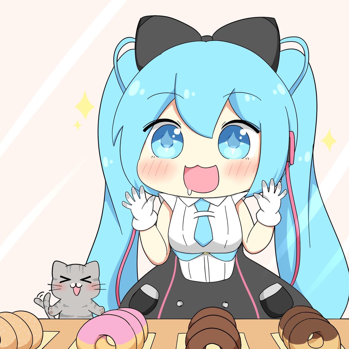 初音ミク ,magical_mirai_miku 「随分前ですが、レオン燻製( @mike_reon )さんのアイコンを描かせてて頂」|ねこみんのイラスト