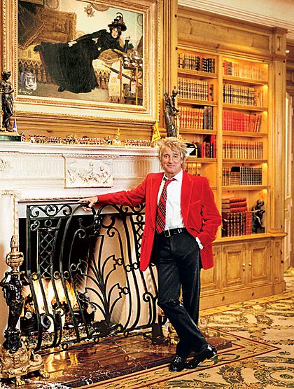 Rod Stewart's library shows all the restraint and pared-down minimalist styling you'd expect.