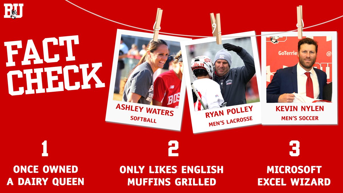 BUAthletics's tweet photo. Can you match the fun fact with the right coach? Let's see those guesses! 🤔 #GoBU | @TerrierSoftball @TerrierMLAX @TerrierMSOC https://t.co/0klpFFfwDO