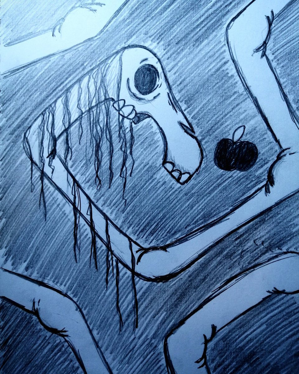 shiftyspectre's tweet photo. Decided to do a little drawing of @slimyswampghost's Long Horse. Even with a peace offering.

#art #drawing #cartoon #myart #mydrawings #doodle #rootdeerfloat #horror #HorrorArt #goreart #gore #longhorse #trevorhenderson https://t.co/deth8xnI5K