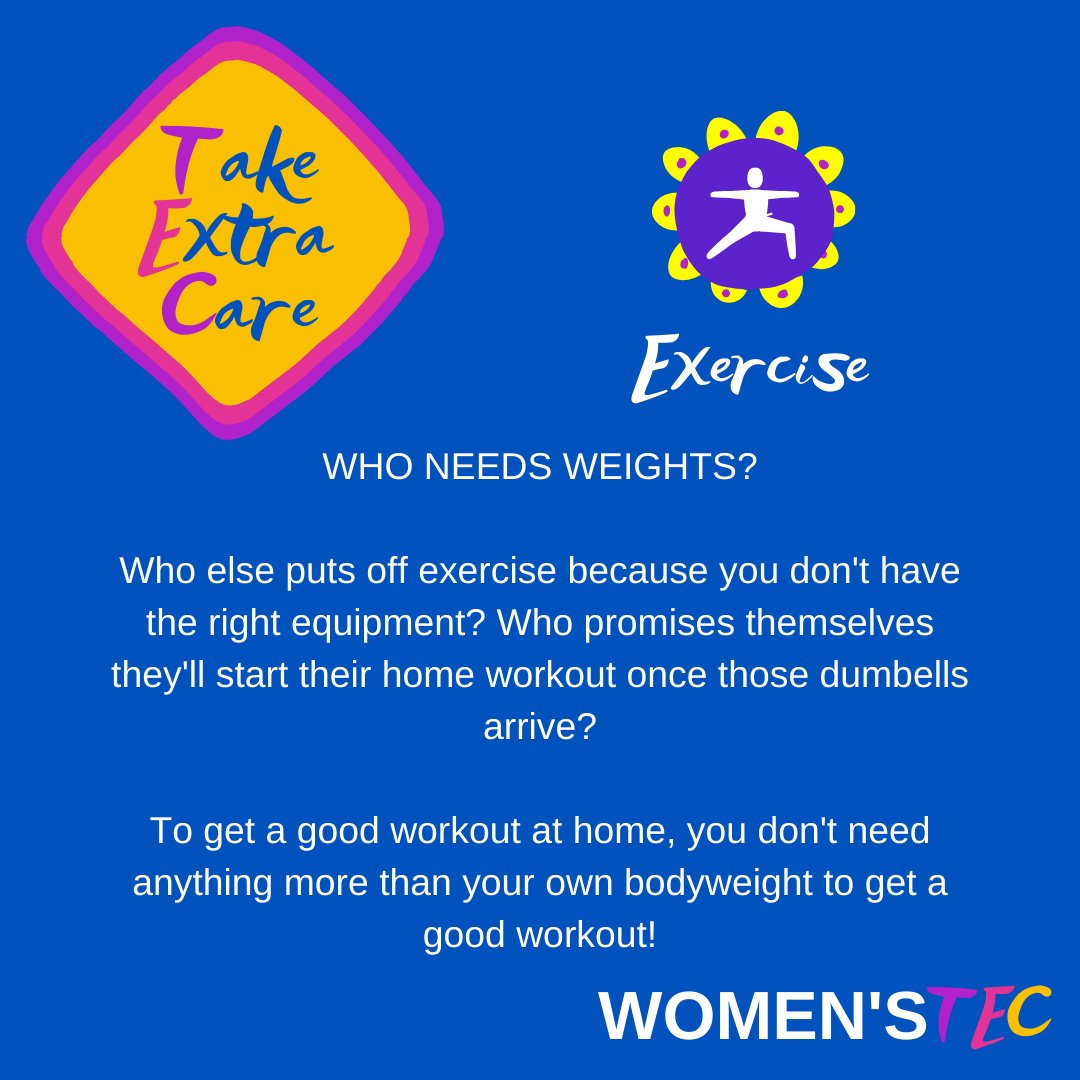 womenstec's tweet photo. A great place to start with a workout is to use your own bodyweight to boost your workout. Here are 50 exercises you can do at home without specialist equipment:
https://t.co/DQqejA43Si
#womenstec #takeextracare #bodyweights https://t.co/OMe2j7hu03
