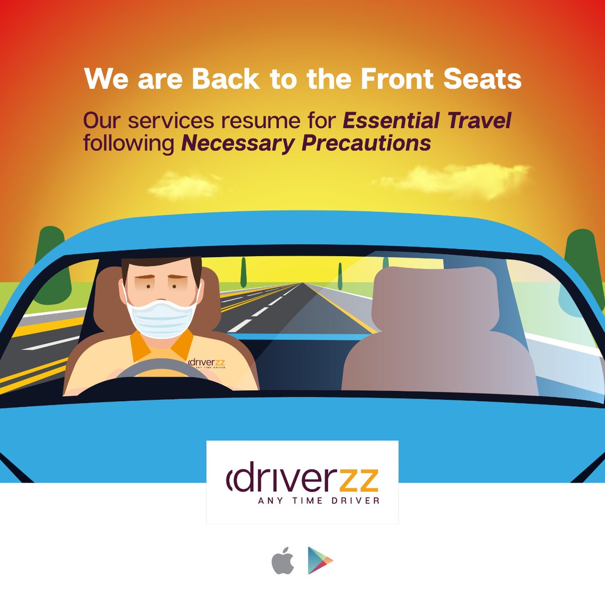 Anytime_driver's tweet photo. We are Back in the Front Seats !
Driverzz services resume for Essential Travel following Necessary Precautions !!
Services available for In-station/Two-way during 7:30 am to 5:30 pm as per Lock-down restrictions.
#Driverzz #AnyTimeDriver #Hyderabad #Covid19 #EssentialTravel https://t.co/FpOLweVdmK