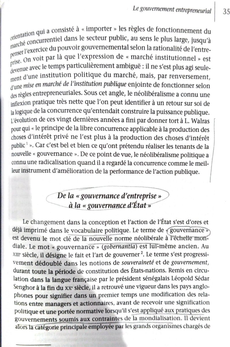 On voit aussi le concept de gouvernance, devenu le mot d'ordre du néolibéralisme, introduit par les instances internationales qui joue un rôle dans la diffusion de la concurrence généralisée 10/12