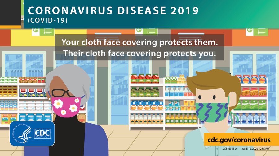 Wearing face coverings in most non medical situations isn’t to protect healthy wearers from  #COVID19 -it’s to keep people w/ virus from spreading it to others. I wear my face covering to protect you & you wear yours to protect me. We are all in this together!  #WednesdayWisdom