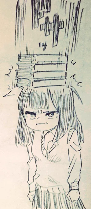 頭に本が落ちてきた人の絵です。よろしくおねがいします。 