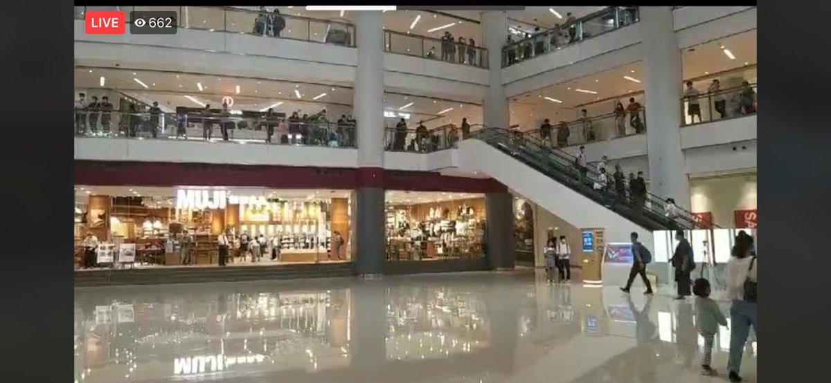 KongTsungGan's tweet photo. Tsz Wan Shan Shopping Centre starts off the #SingWithYou mall protests this evening to mark Carrie Lam’s birthday with shouts of #FightForFreedom #StandWithHongKong. TWS had a mall protest also last night. https://t.co/rWvp5YokN1