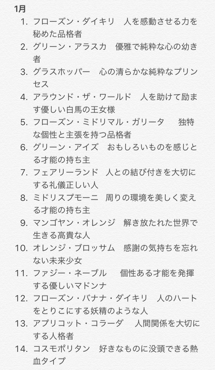 わらびも メモに366日分の誕生酒とカクテル言葉があったので置いてみる 創作にでも使ってください あなたの誕生酒教えて 1月 2月27日