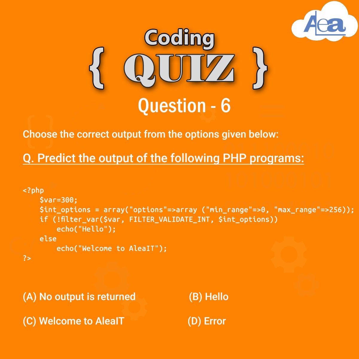 AleaIT's tweet image. Hello Tech Geeks !!
Participate in ALEA QUIZ CHALLENGE. Leave your answer in Comment Section & Tag 3 friends to challenge them.
The one who will give max. right answers will be declared as Coding Ninja of the week.
#Aleacodingninja #aleacodingdose
#CodingChallenge6 #week1