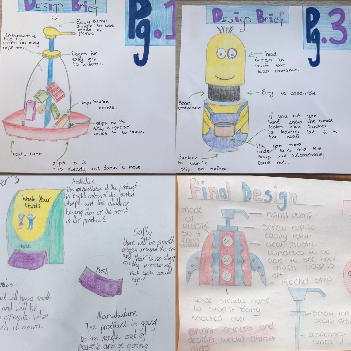 TechnologyWcb's tweet photo. Just some of our Year 10 soap dispenser designs. Year 10 were asked to design a soap dispenser that would help encourage young children to wash their hands. We are extremely proud of the work that has been produced! Well done Year 10 #proudteacher #TD #KS3 #design @Wellington_BT7 https://t.co/dG0cNN2ho3