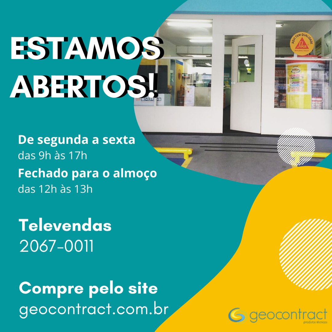 geocontract's tweet photo. Dê continuidade em sua obra durante a quarentena. Temos os melhores produtos e os menores preços do mercado!

Compre pelo telefone: 11 2067 0011.

https://t.co/APkbtiST0g

#obras #construçãocivil #reformas #construção #quarentena #coronavirus #comercio #geocontract https://t.co/xzdkheI7DI