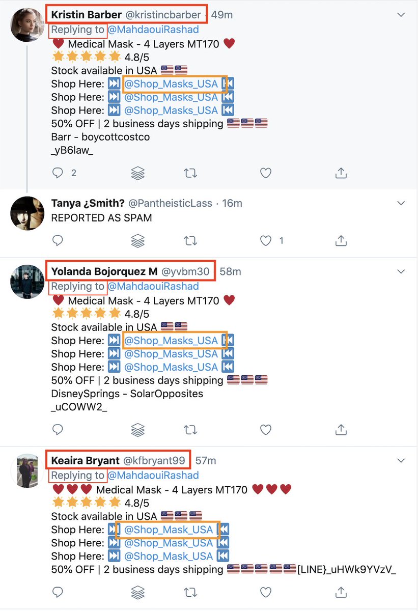 Now let’s look at users who mentioned shop_mask_usa the most (grey nodes). These grey nodes are the actual bot network (sample) - accounts that replied to other users whilst mentioning shop_mask_usa