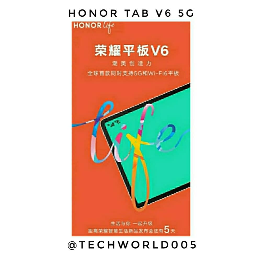 techworld005's tweet photo. #HONOR #TABLET V6 5G TO BE LAUNCHING ON MAY 18
World’s #first tablet that sports both #5G and #WiFi6  standard.
#Huawei #gadgets #technews #technology #tech #UPDATE #Explore #explorepage #leaks #exposingleaks #honortablet #honorV6 #Legend #techhouse #technologynews https://t.co/vFKLWDflYB