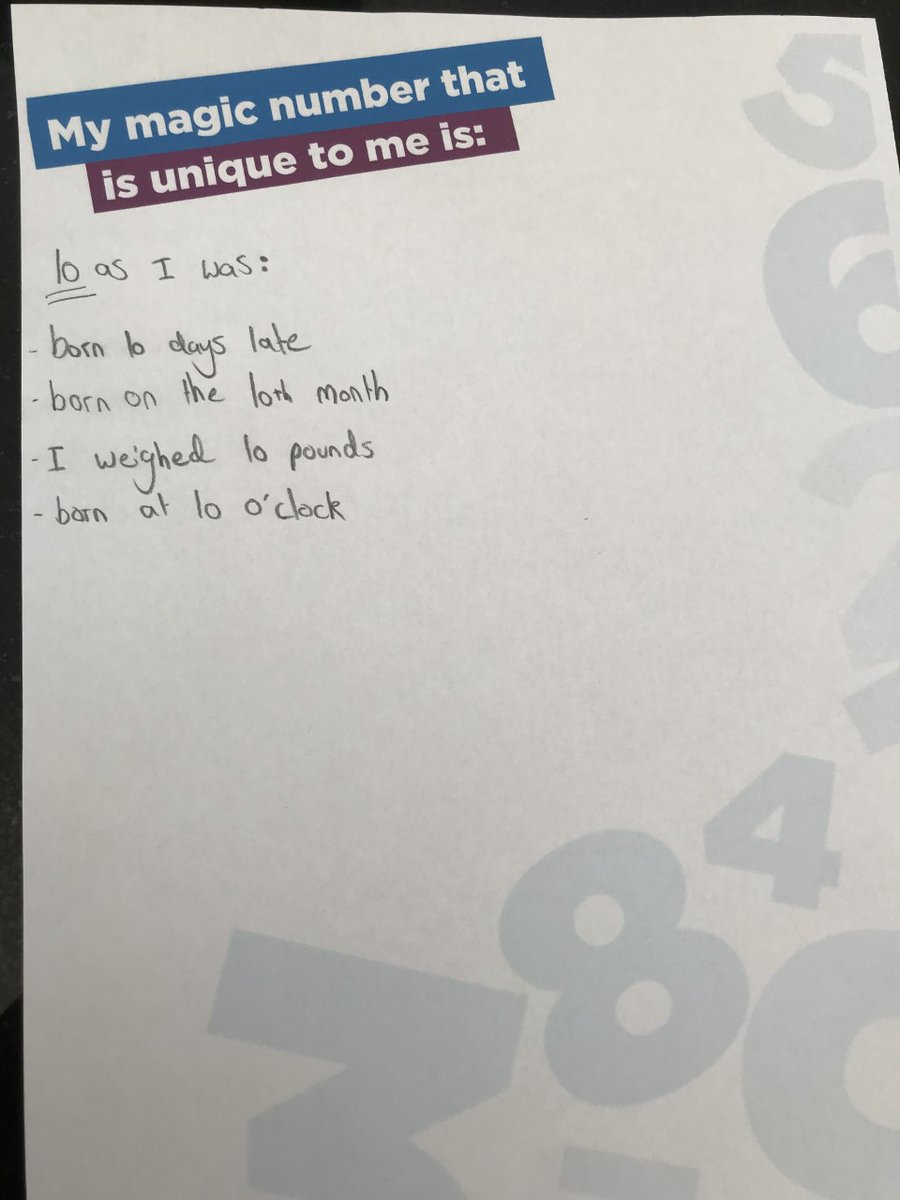 BentonParkSch's tweet photo. Our Year 7 students have been sharing unique numbers about their lives &amp; their own magic number! 

#NationalNumeracyDay #EverydayMaths #HomeschoolinguK https://t.co/kZG4QWvey3