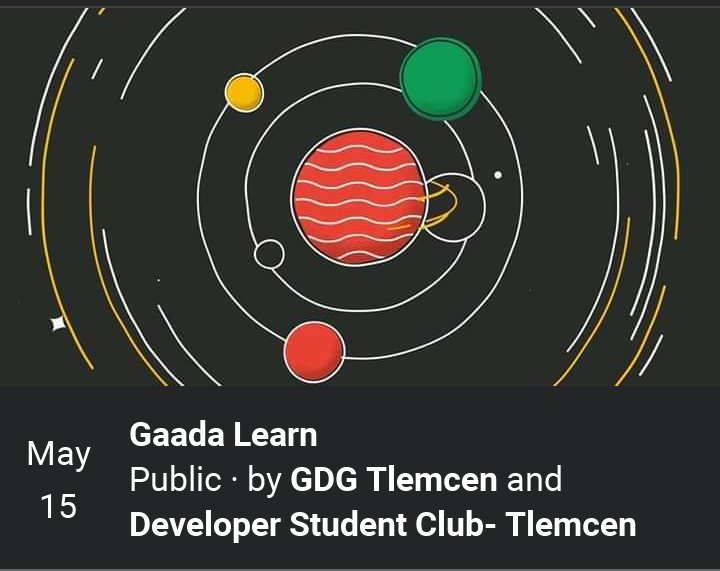 Here we go again with another program 🎉 

<a href="/GDGTlm/">GDG Tlemcen</a> &amp; <a href="/TlemcenWtm/">WTM-Tlemcen</a> with <a href="/DscTlemcen/">Developer Student Club-Tlemcen</a>. Will held a serie of online events ( sessions, talks &amp; even workshop)
Stay tuned 🙏 &amp; don't miss this great initiative.
Let's learn together 💪 with  #GaadaLearn