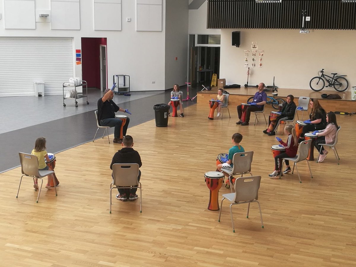 DCCmusicservice's tweet photo. Some great work in the North East Campus CSC this morning from Instrumental Instructors. Some fantastic drumming from everyone, well done! #DundeeLearning @ed_dundee @DundeeCouncil https://t.co/CS2hdIPzuO