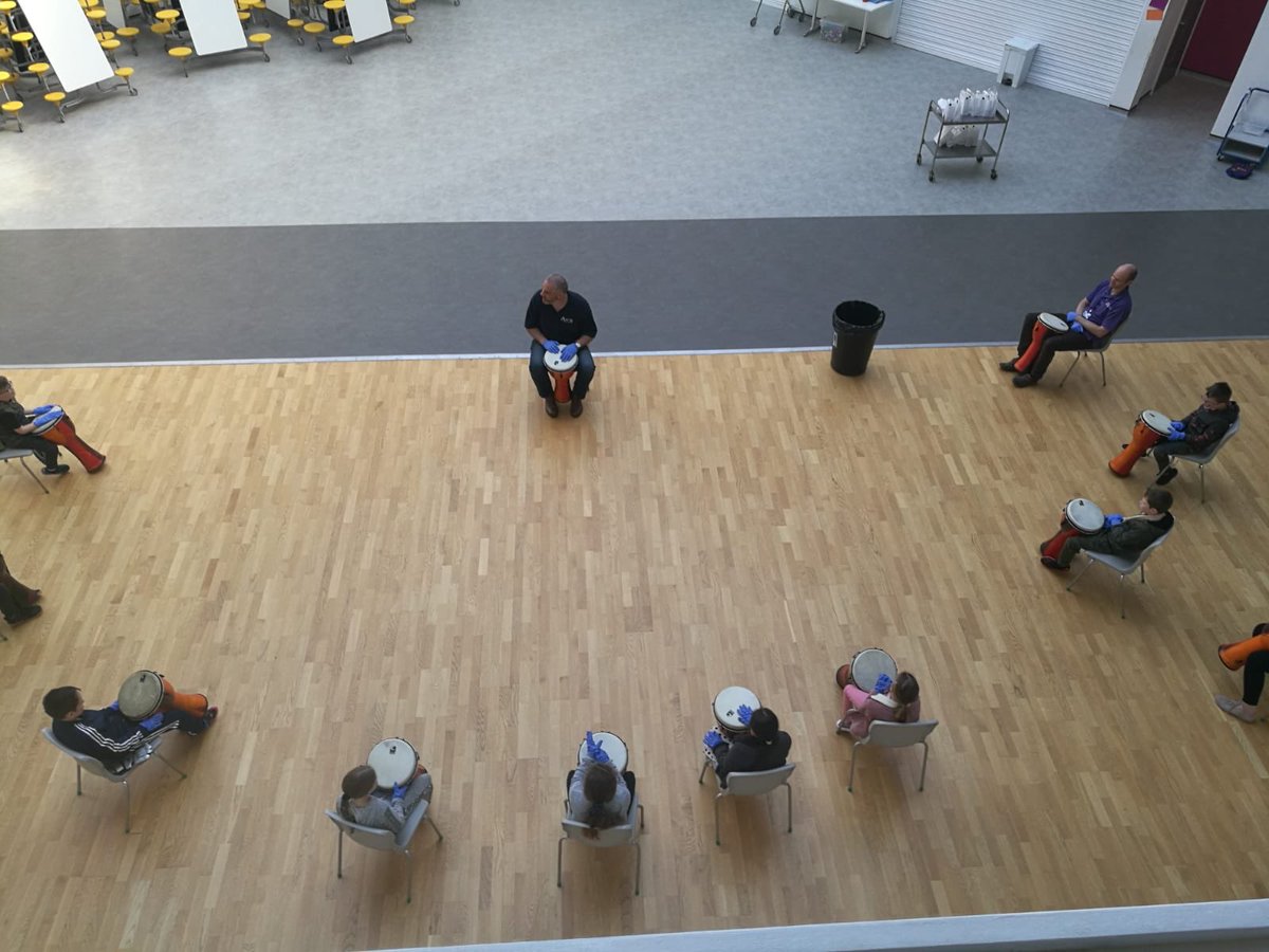 DCCmusicservice's tweet photo. Some great work in the North East Campus CSC this morning from Instrumental Instructors. Some fantastic drumming from everyone, well done! #DundeeLearning @ed_dundee @DundeeCouncil https://t.co/CS2hdIPzuO