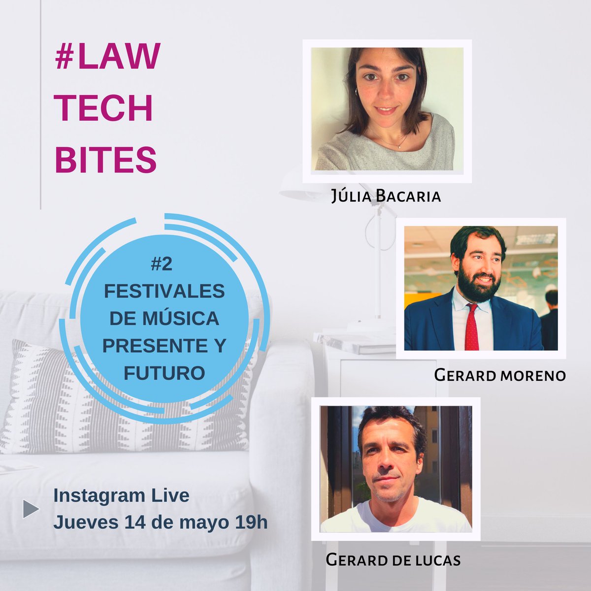 lawtechbcn's tweet photo. 🛋 #lawtechbites 
💬 #2 Festivales de Música, presente y futuro                                      
🕐 Mañana JUEVES 14 MAYO 19h 
📍 Istagram Live @lawtechbcn
🗣 Júlia Bacaria, Gerard Moreno, Gerard de Lucas https://t.co/6kXSrG9nV8