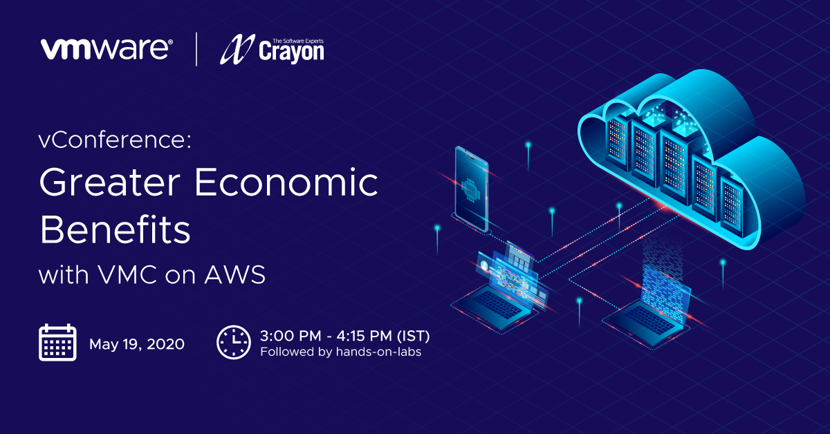VMwareIN's tweet photo. Want to learn how you can leverage #VMwareCloudOnAWS for greater economic benefits, while compressively addressing your #hybridcloud needs? Join us for the virtual conference on May 19 at 3 PM (IST). Register now at👉https://t.co/BO5iMiWTrx #VMWonAWS @CrayonIT #vConference https://t.co/BpBsEPe3AO