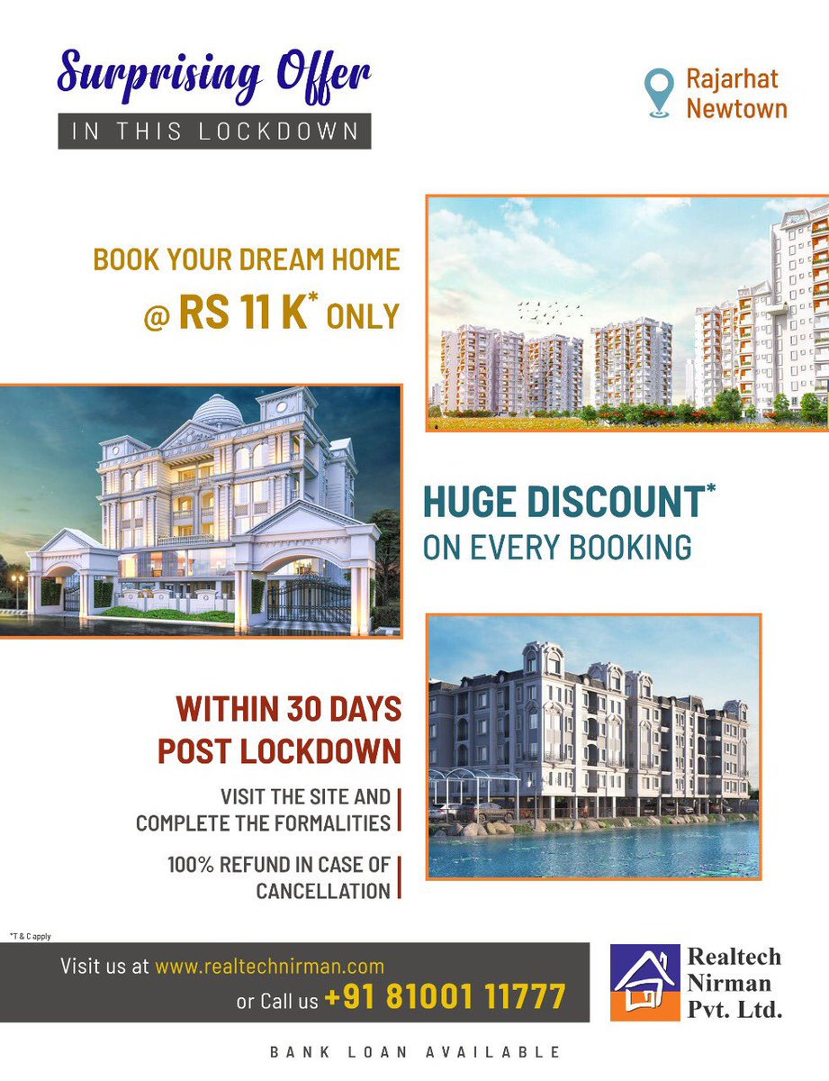 Is this lockdown shattering the dream of a new home, not anymore! Realtech group has come up with the lowest ever booking rate @₹11000 for all types of flats.