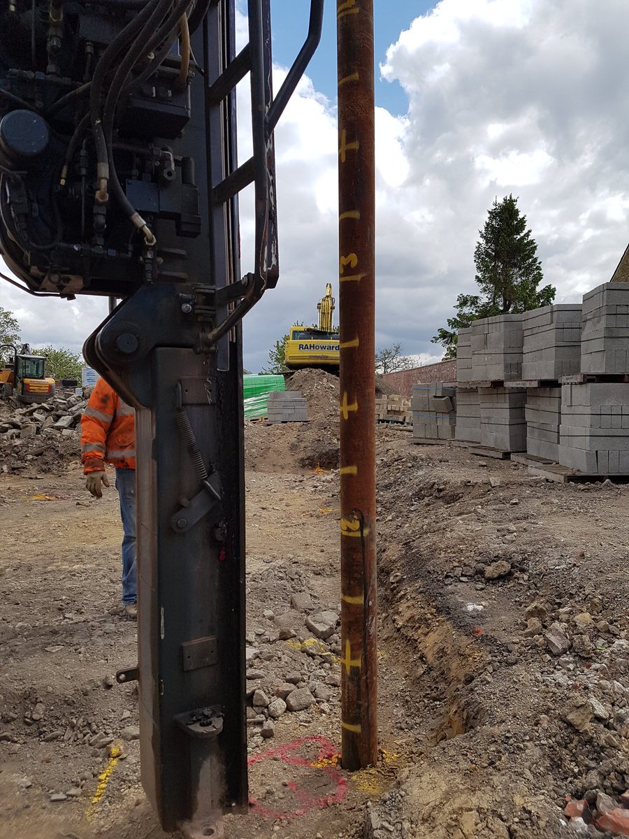 Here's our Delmag driven piling rig installing 139mm diameter steel tubes for RA Howard Contractors at Norwood near Halifax for a new build residential development.