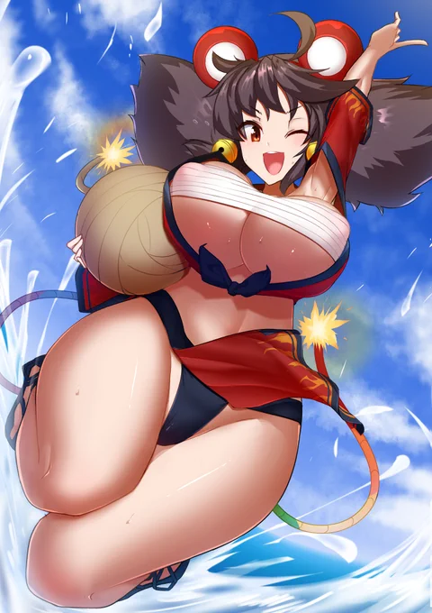 息抜きで描きました夏にはまだ早いけど、これを水着と言いはるウルシちゃんの度胸とメンタルすき#ボンバーガール 