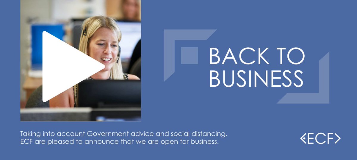 BACK TO BUSINESS. Taking into account Government advice and social distancing, ECF are pleased to announce that we are now open for business. For more information, please visit: bit.ly/35VPnWq Stay well and stay safe...