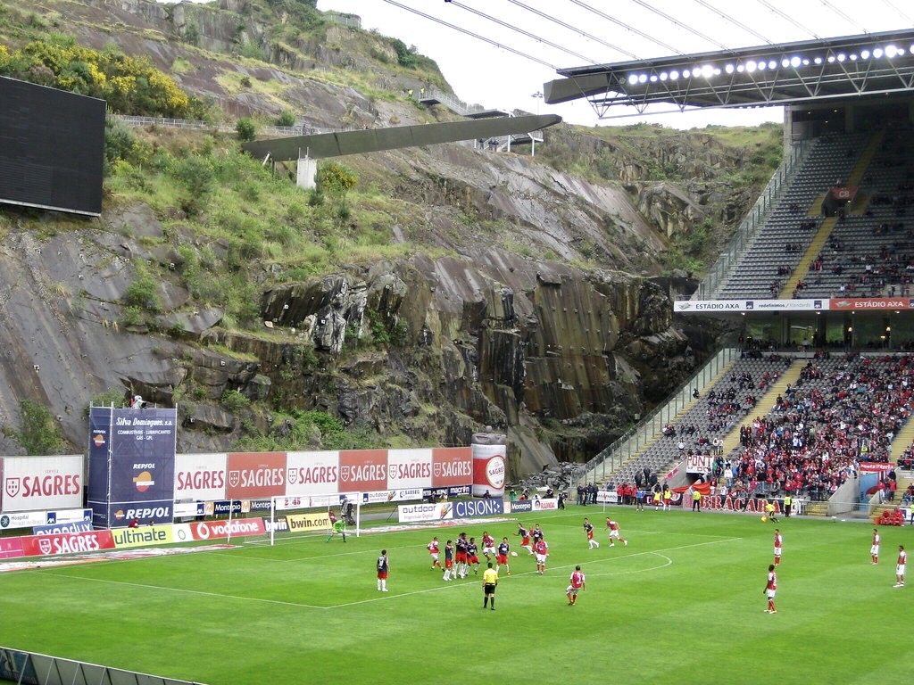 8. Estádio Municipal de Braga, Portugal – This Architecture Prize-winning stadium is carved into the rock face on the site of the former Monte Castro quarry in the Variscan granitoid rocks. I wonder how often Sporting Clube de Braga win by a landslide... Photo: farm6 (Flickr)