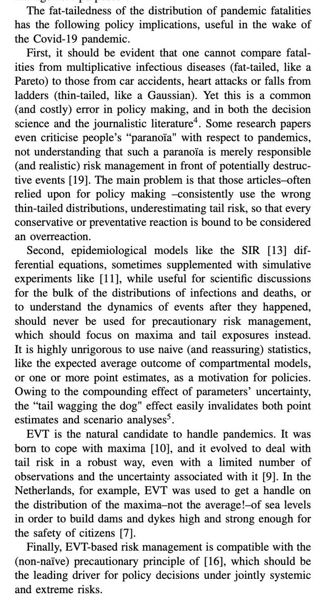 Paper with  @DrCirillo forthcoming in Nature Physics later this week explaining the point,  @mattwridley. Tail exponent <1, even possibly <½ means NEVER issue a single point forecast and NEVER present an average.