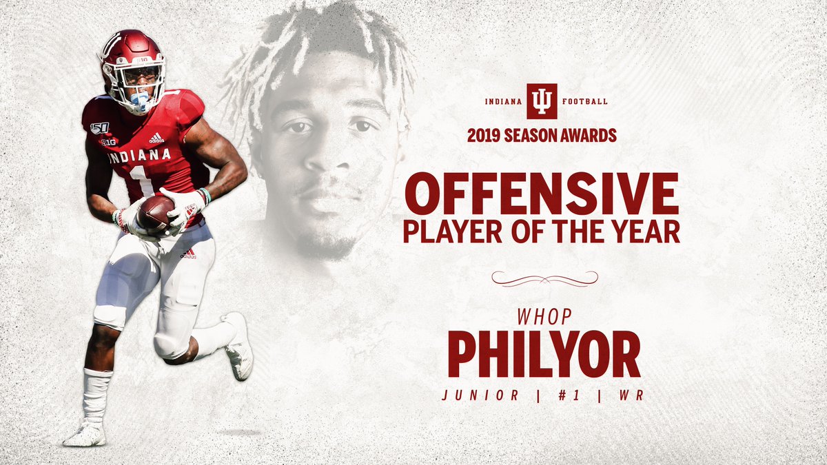 IndianaFootball's tweet image. Over 1,000 yards; an #IUFB record three double-digit reception games; and an All-Big Ten selection. 

@SuperstarWhop is the 2019 Most Outstanding Offensive Player of the Year!