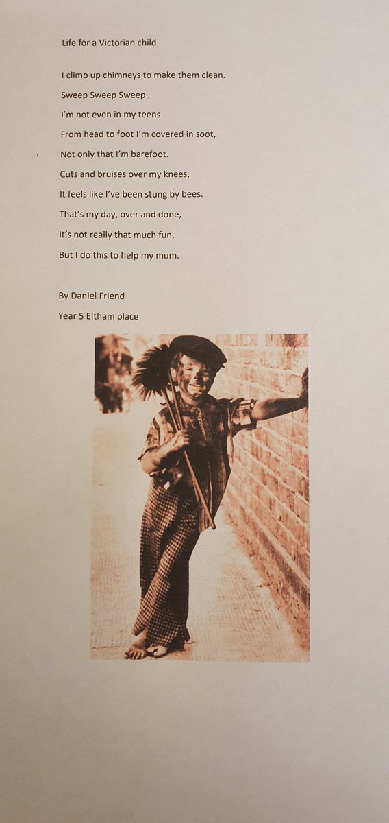 Kerry37962264's tweet photo. @RP_Primary 
Hey Miss Harold.
Finally my mum can work out Twitter.
I have written a poem from week 4 learning pack about Victorian children. 
Hope you like it. Daniel Y5-EP https://t.co/1U6LcTAJle