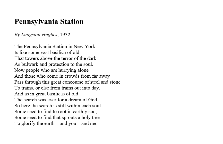Langston Hughes' paean to the original Penn Station in NYC #rebuildpennstation