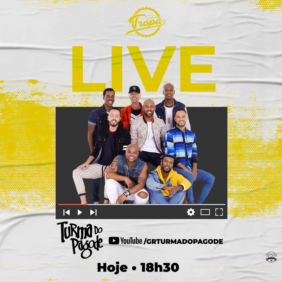 troopeventos's tweet photo. 🟡 É HOJE | A partir das 18h30 no canal oficial do @turmadopagode no @youtube tem a #LiveShow2 . 
_
#turmadopagode #tdp #cobertordeorelha #deixaemoff #suamãevaimeamar #camisa10 #lancinho #pagode #samba https://t.co/kN8No30kaR