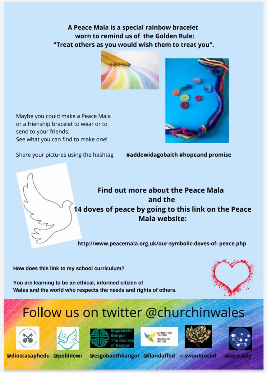 delgeorgina1's tweet photo. Today we made rainbow bracelets! We added a Bee Safe charm, from our school BeeMindfulBuzziness @SanSior @ChurchinWales #hopeandpromise #addewidagobaith #churchschool https://t.co/V8J80JZdJe