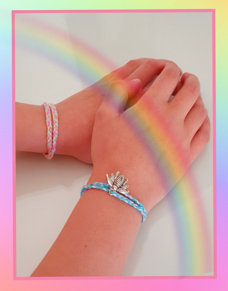 delgeorgina1's tweet photo. Today we made rainbow bracelets! We added a Bee Safe charm, from our school BeeMindfulBuzziness @SanSior @ChurchinWales #hopeandpromise #addewidagobaith #churchschool https://t.co/V8J80JZdJe
